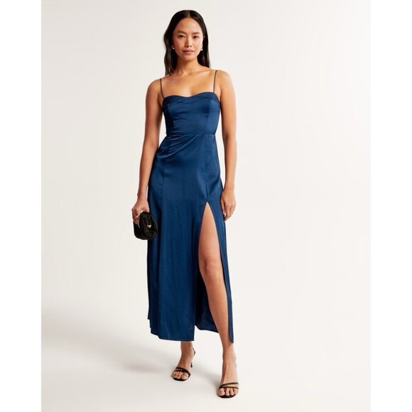 Abercrombie & Fitch Dresses & Skirts - ABERCROMBIE & FITCH Women’s Camille Satin Slit Midi Slip Dress Blue Size XXS P